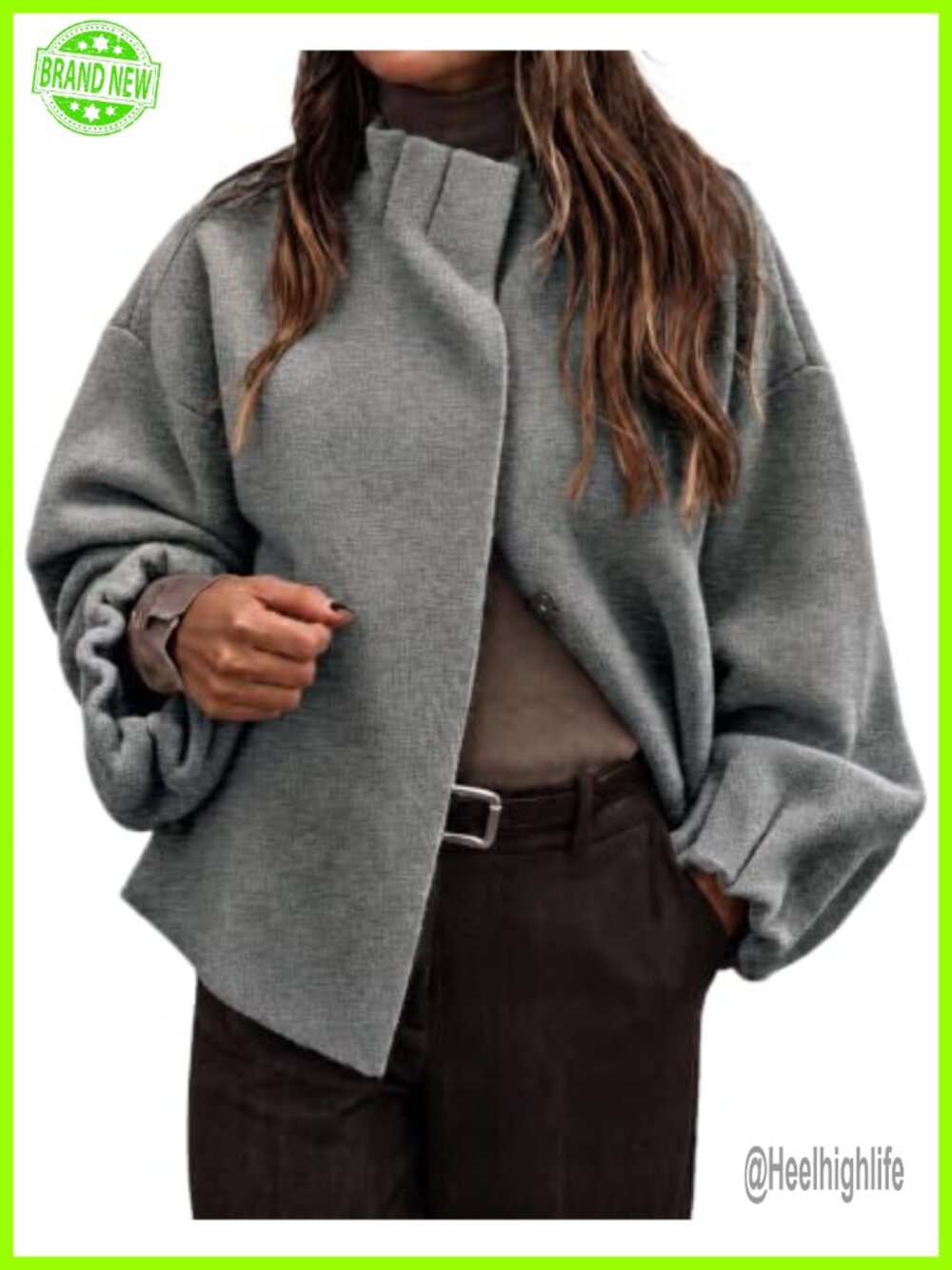 Ruffle Mock Neck Balloon Sleeve Knit Cardigan Sweater